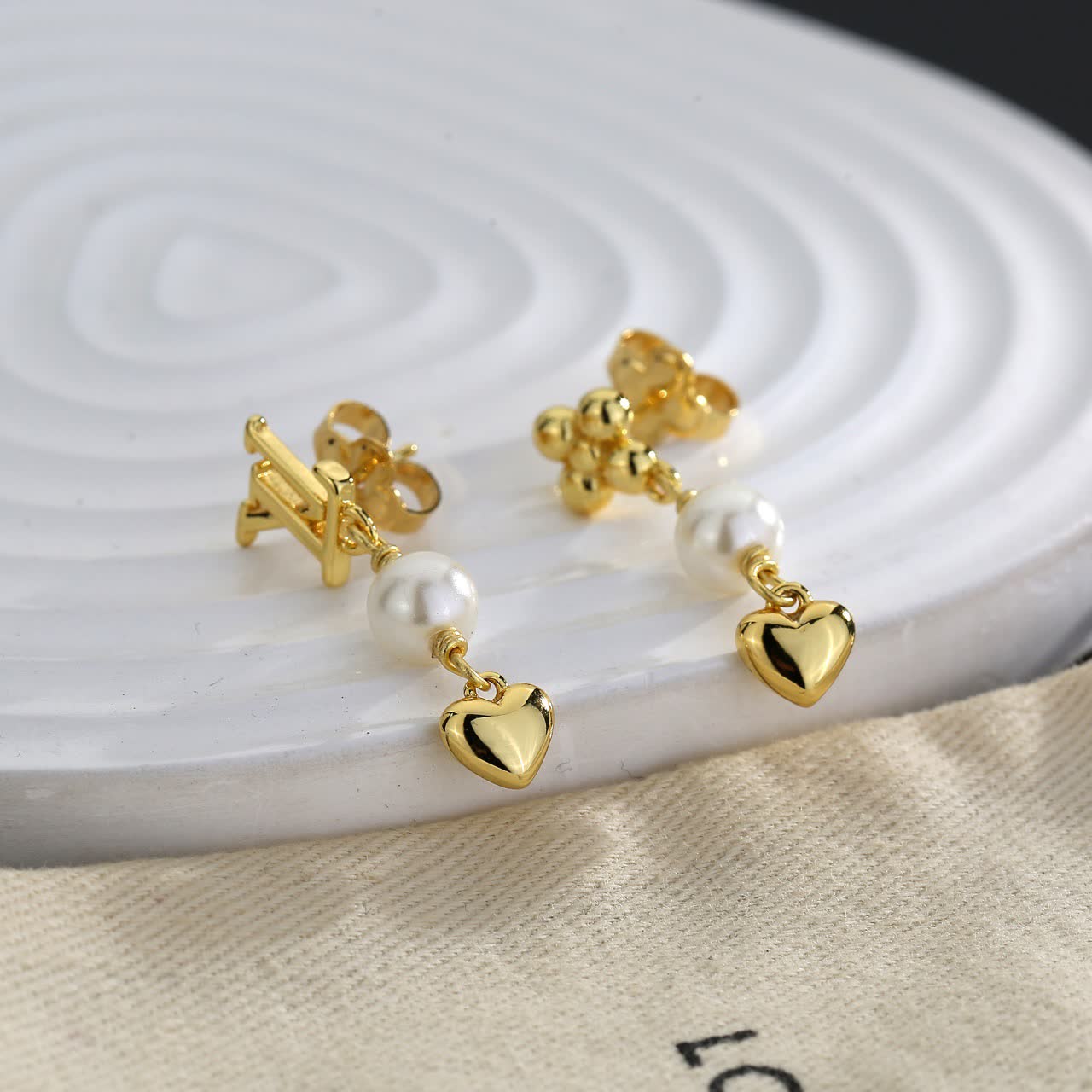 Louis Vuitton Gold Heart Pearl Drop Earrings Louis Vuitton Gold Heart Pearl Drop Earrings
